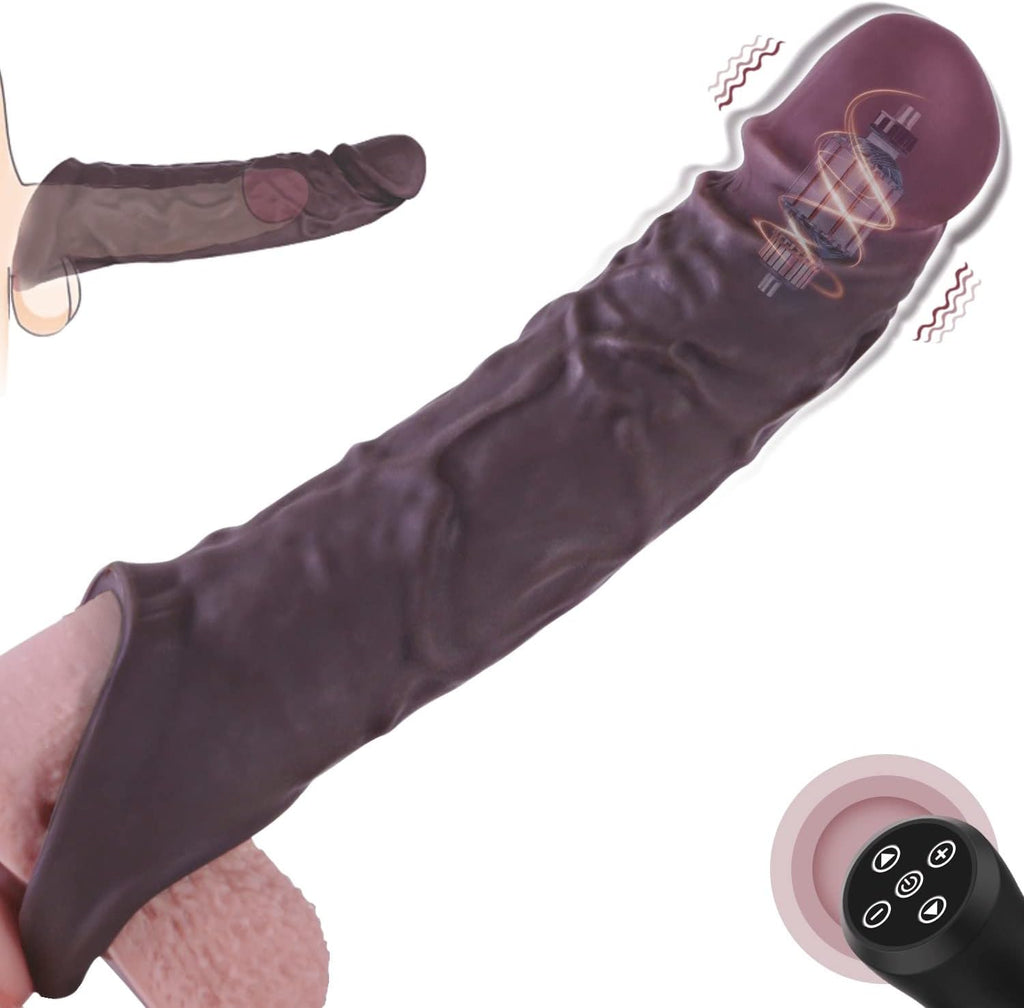 10 Vibration Silicone Vibrating Penis Extender with Ball Stretcher