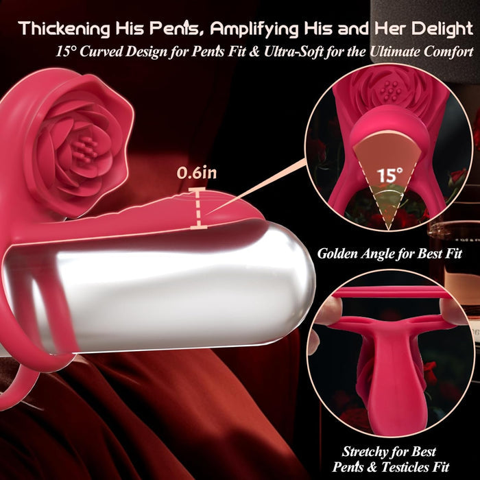 Rechargeable 7 Vibrating Male Couples Sex Toys, Vibrating Penis Ring with Rose Clitoral Stimulator, Couples Sex Toys with G Spot Clitoral Vibrator