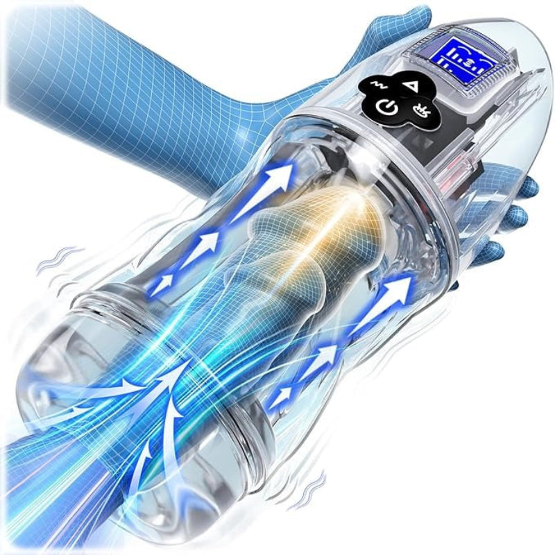 Rogen - Fully Transparent Vibrating Sucking Voice Male Mechanical Stroker